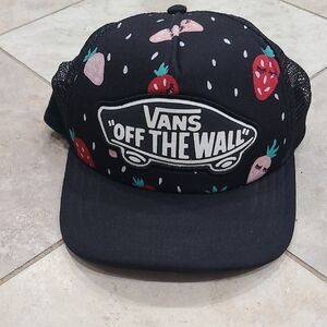 Vans Black and Red Snapback Hat with Fruit  Design
